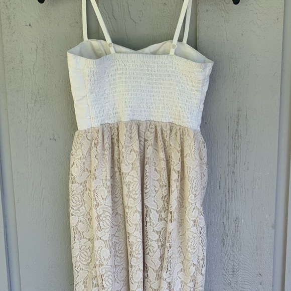 AMERICAN EAGLE Sweetheart Neck Beige Lace Trim Mini Dress Women's Size XS - Picture 3 of 16